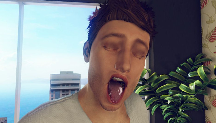 Close-up of a male 3D avatar in a modern interior.