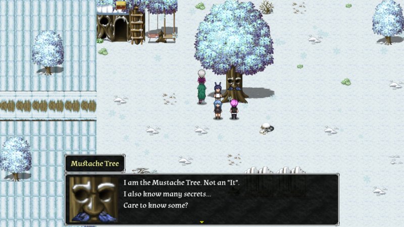 Snowy RPG overworld with characters near a building — Euclyca screenshot.