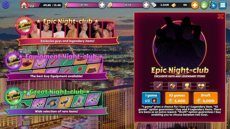 Adult game contest screen and male model card — Gay Pornstar Harem screenshot.