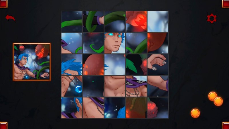 Sliding tile puzzle with male character artwork — Villain Project screenshot.